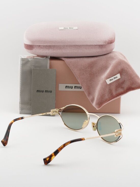 Miu Miu MU52YS 5AK04M Oval Sunglasses – Gold\\Green Mirror Internal Silver main image 7
